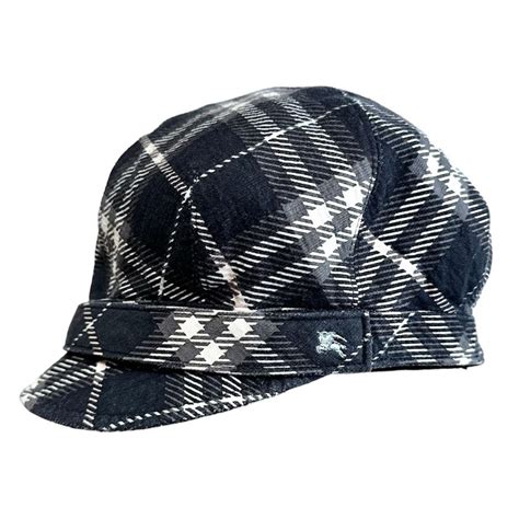 Burberry Baker Boy Plaid Black Gray Hat Cap .